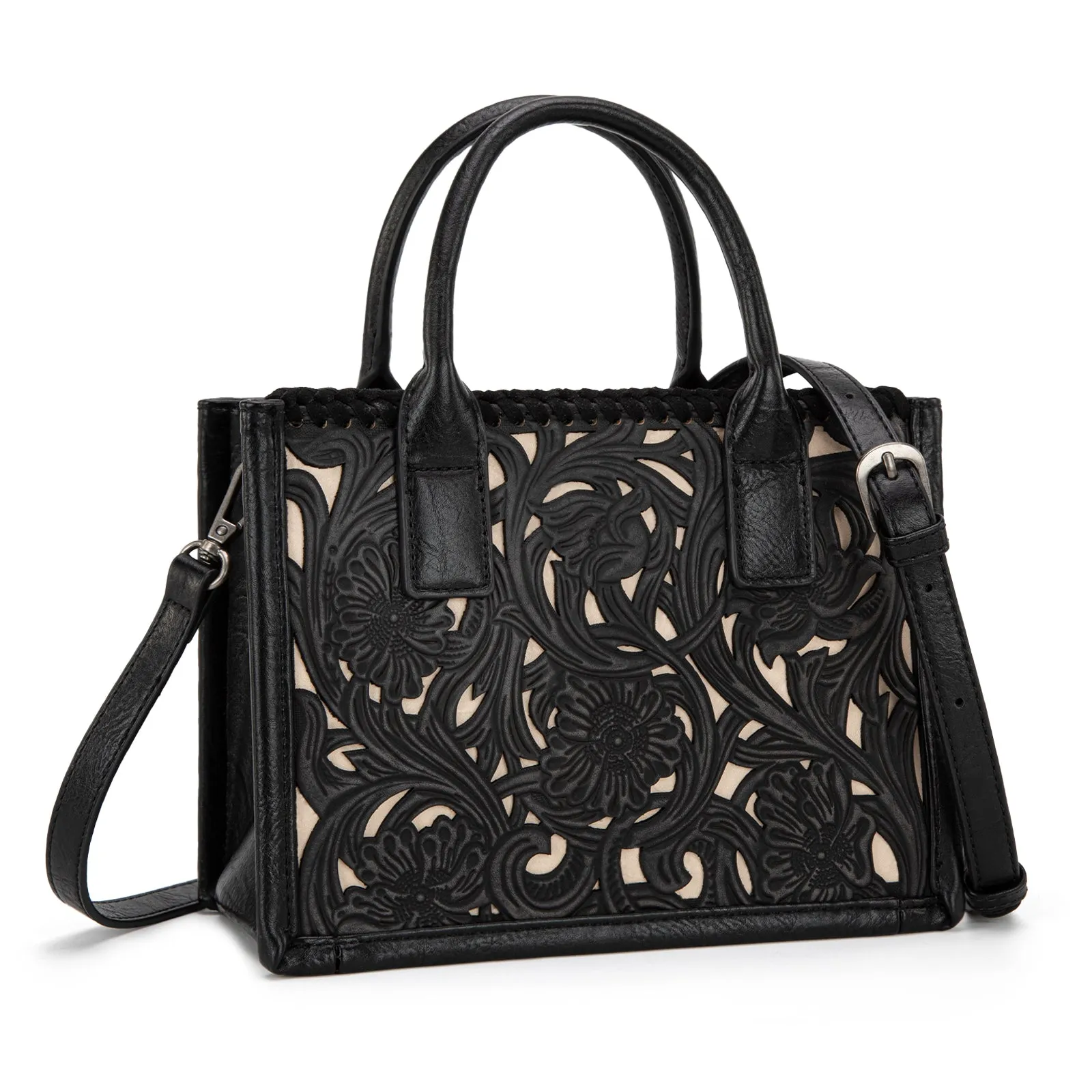 TR186-8121   Trinity Ranch Floral Tooled  Mini Tote/Crossbody