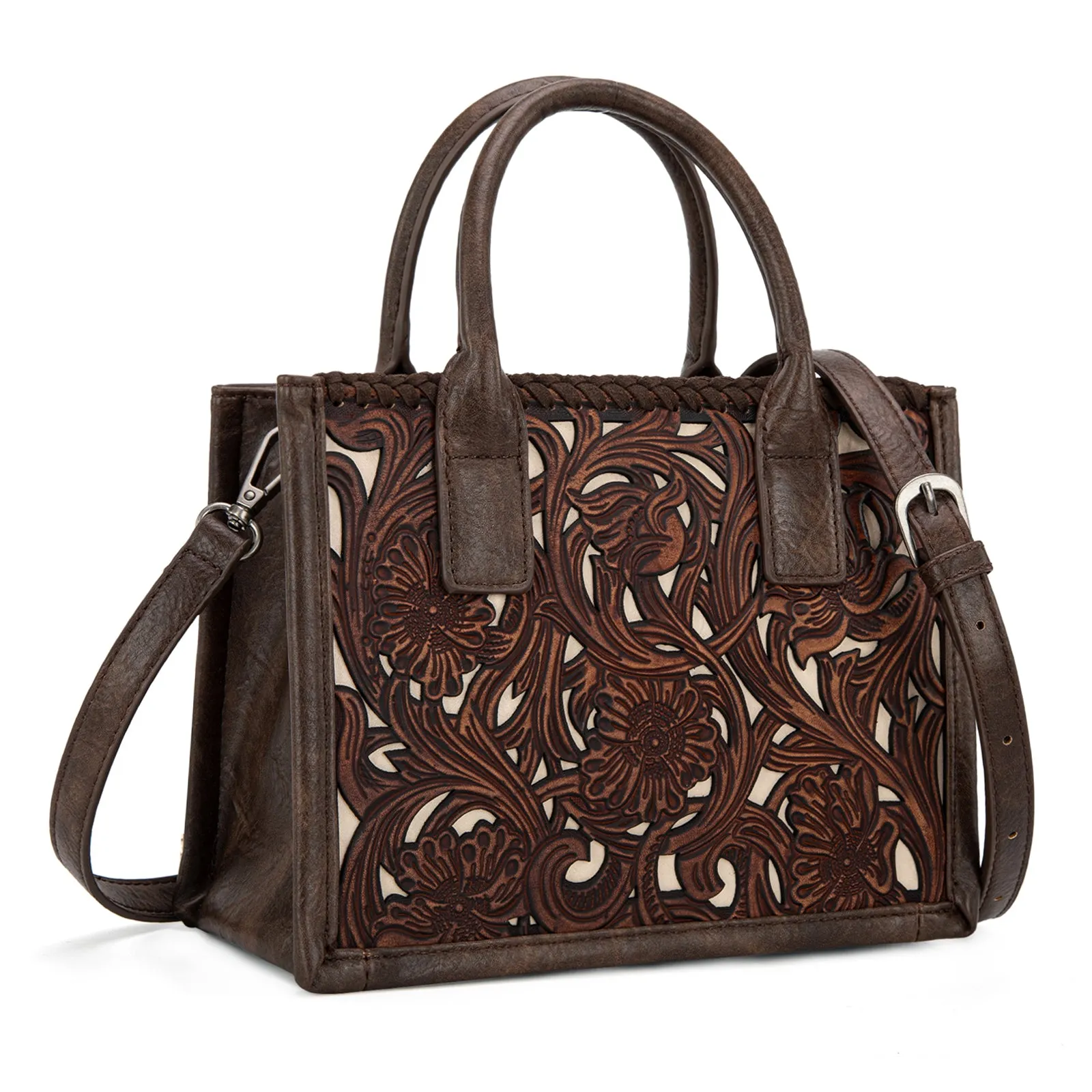 TR186-8121   Trinity Ranch Floral Tooled  Mini Tote/Crossbody