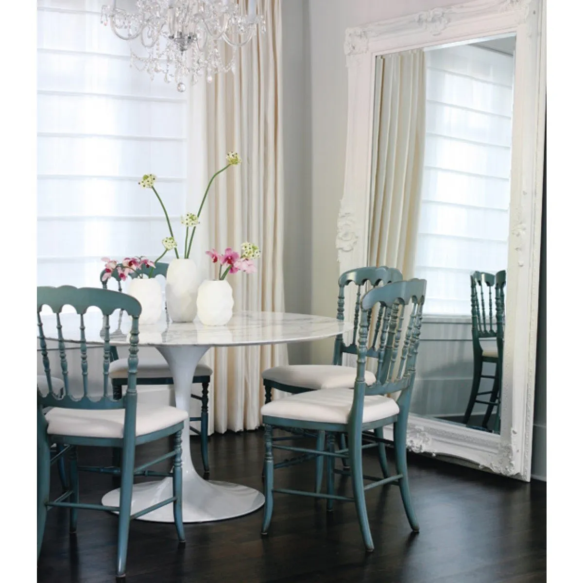 Tulip 100cm Round Marble Dining Table - Aluminium