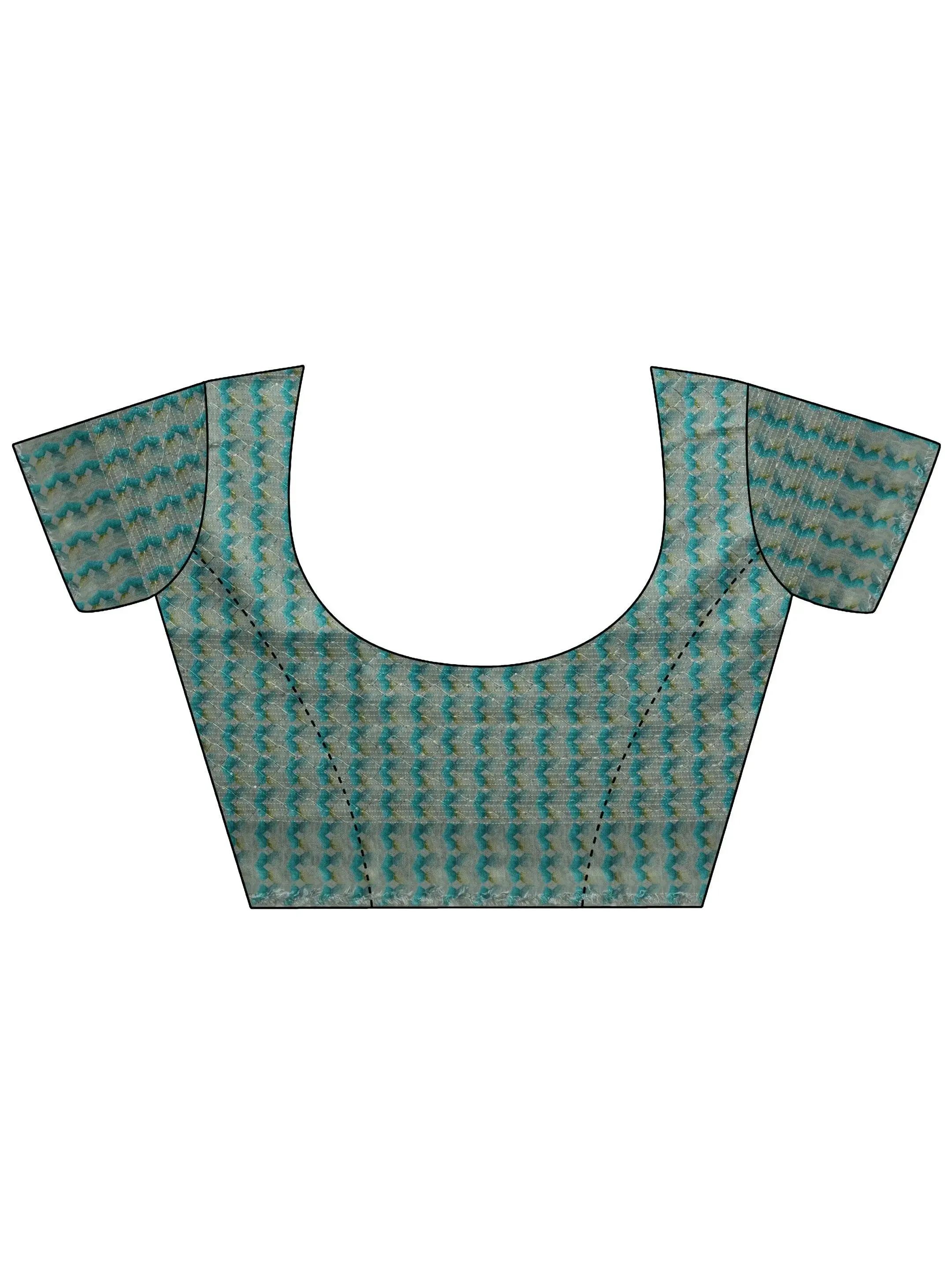 Turquoise Printed Organza Saree With Unstitched Blouse Piece