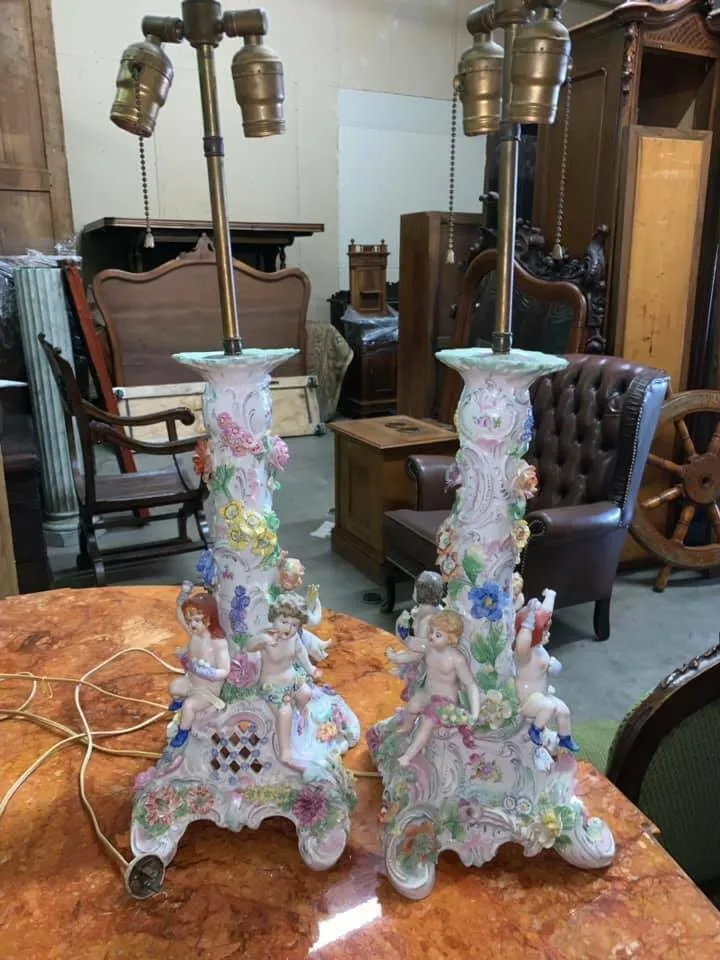 Two Stunning German Porcelain Lamps, Antique!!