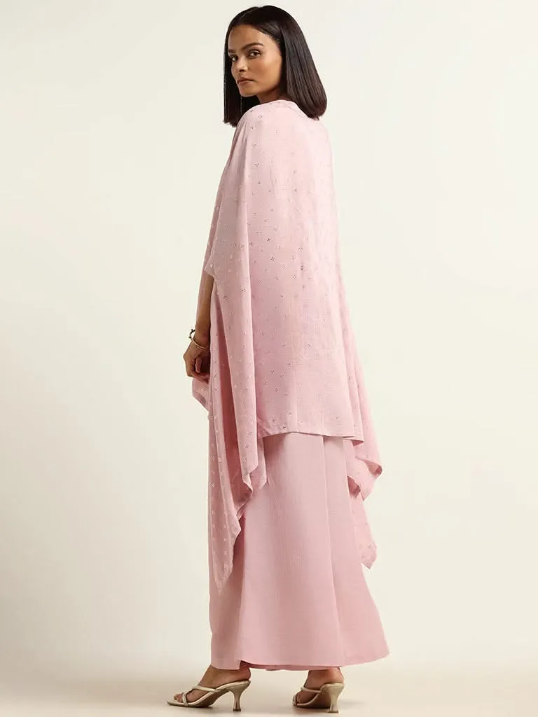 Vark Pink Glitter Printed Kaftan Set