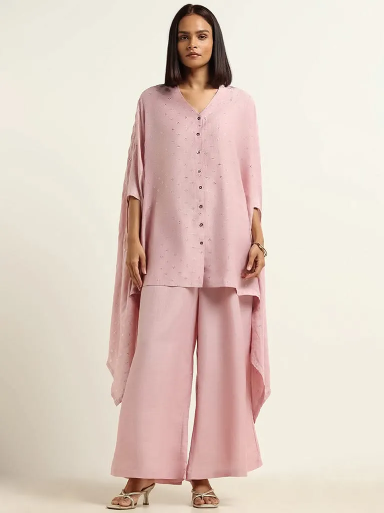 Vark Pink Glitter Printed Kaftan Set