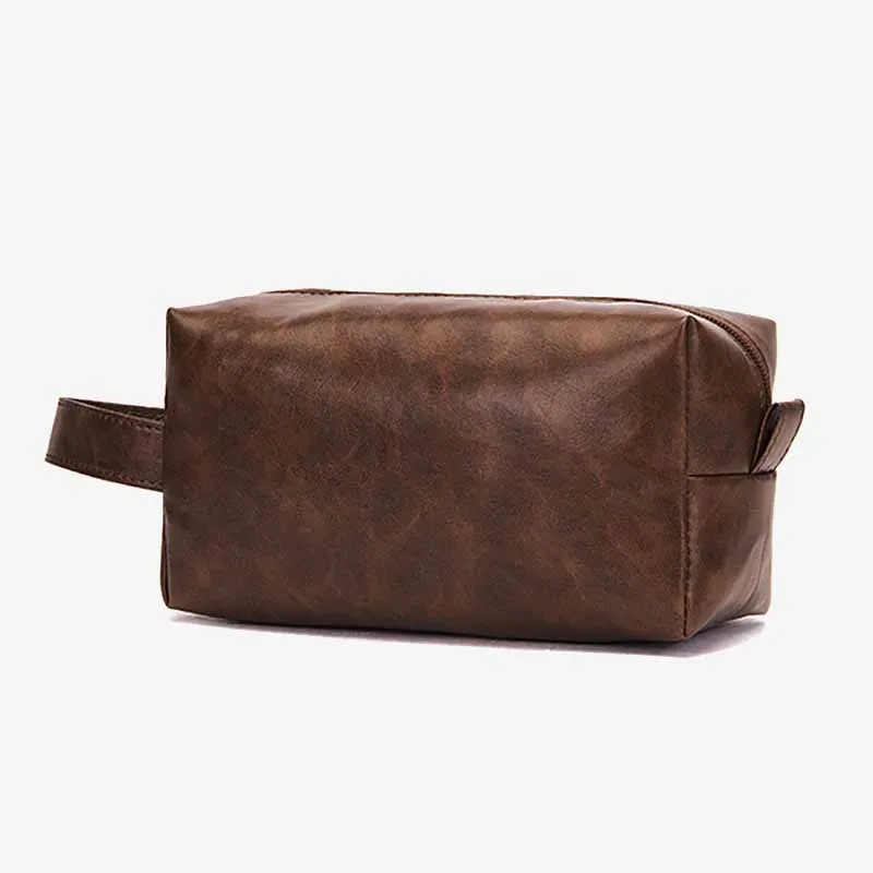 Vintage Vegan Leather Toiletry Bag Womens Portable Travel Makeup Bag