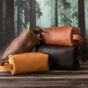 Vintage Vegan Leather Toiletry Bag Womens Portable Travel Makeup Bag