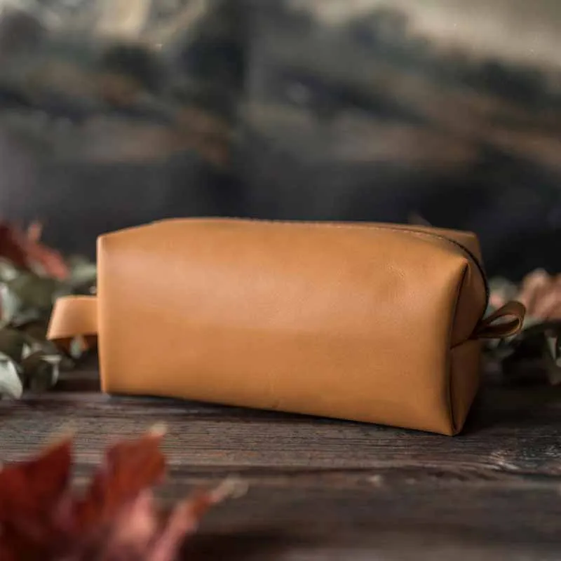 Vintage Vegan Leather Toiletry Bag Womens Portable Travel Makeup Bag