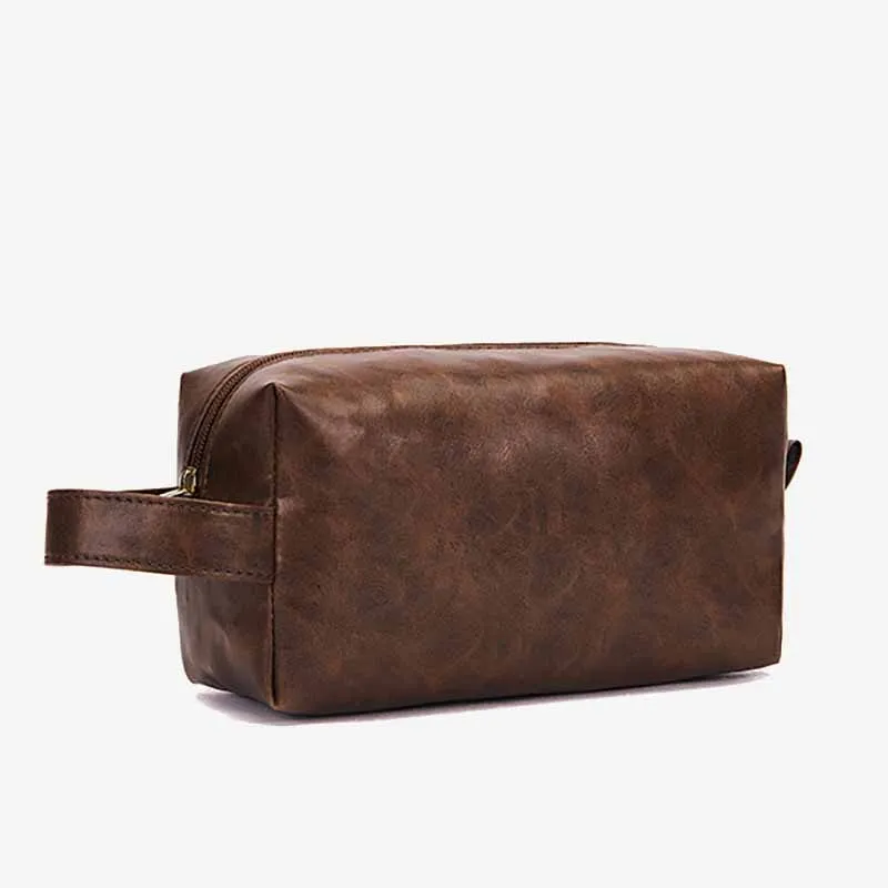 Vintage Vegan Leather Toiletry Bag Womens Portable Travel Makeup Bag