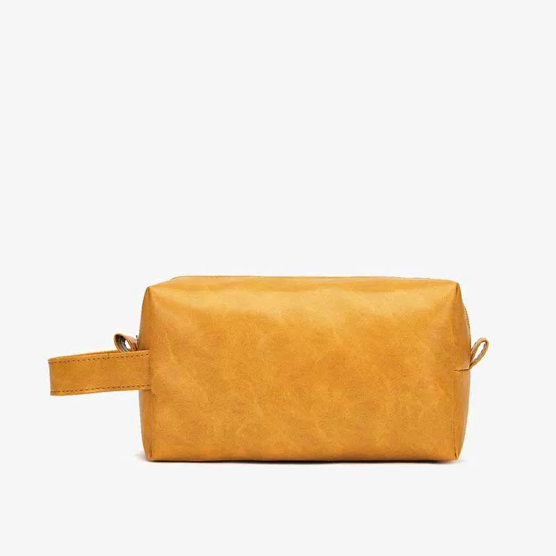 Vintage Vegan Leather Toiletry Bag Womens Portable Travel Makeup Bag
