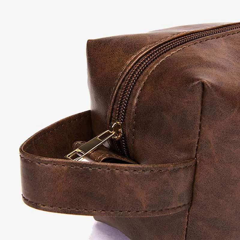 Vintage Vegan Leather Toiletry Bag Womens Portable Travel Makeup Bag