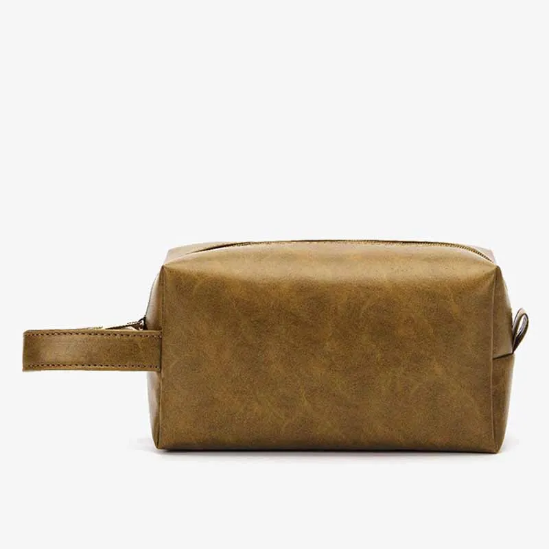 Vintage Vegan Leather Toiletry Bag Womens Portable Travel Makeup Bag