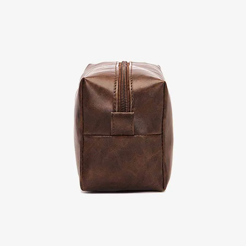 Vintage Vegan Leather Toiletry Bag Womens Portable Travel Makeup Bag