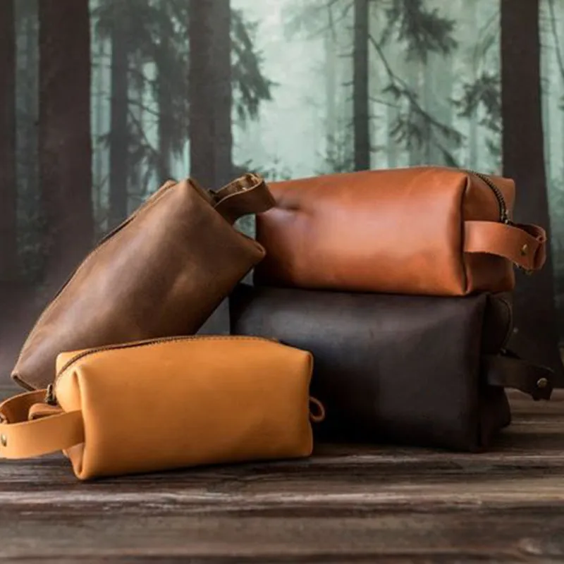 Vintage Vegan Leather Toiletry Bag Womens Portable Travel Makeup Bag