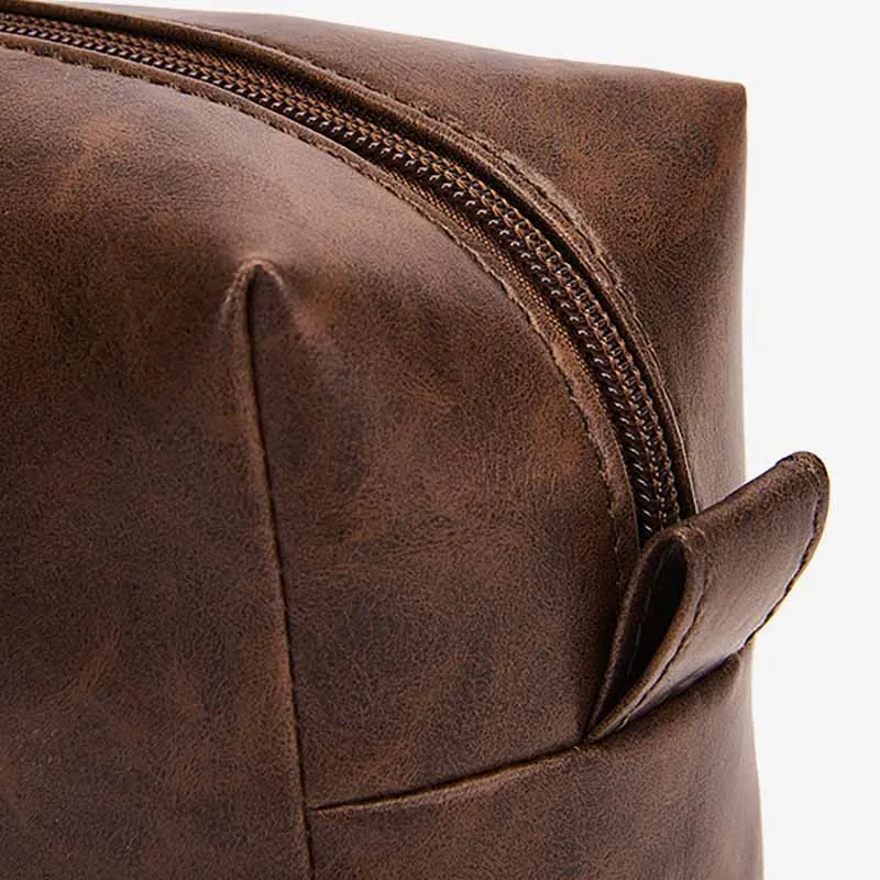Vintage Vegan Leather Toiletry Bag Womens Portable Travel Makeup Bag