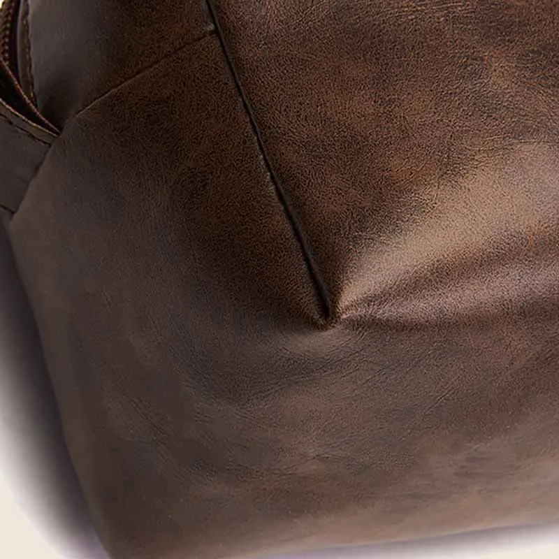Vintage Vegan Leather Toiletry Bag Womens Portable Travel Makeup Bag