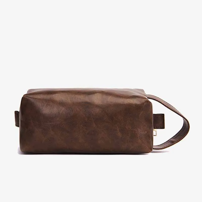 Vintage Vegan Leather Toiletry Bag Womens Portable Travel Makeup Bag