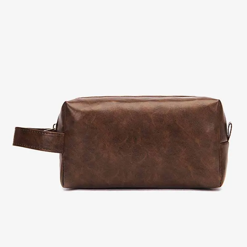 Vintage Vegan Leather Toiletry Bag Womens Portable Travel Makeup Bag