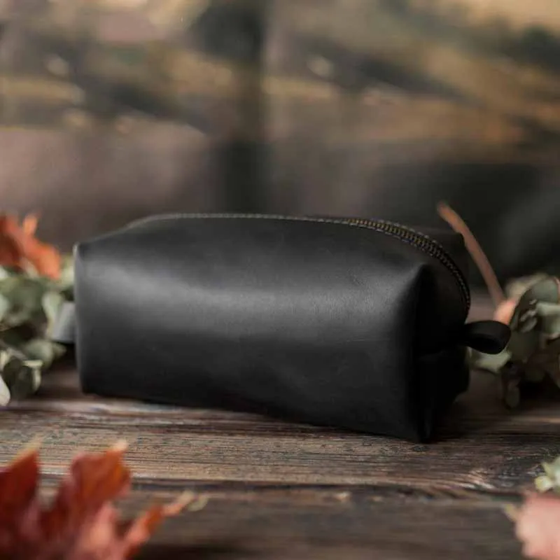 Vintage Vegan Leather Toiletry Bag Womens Portable Travel Makeup Bag