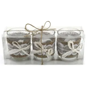 Votive Tealight Holders with Burlap Overlay, 2-1/2-Inch, 3-Piece