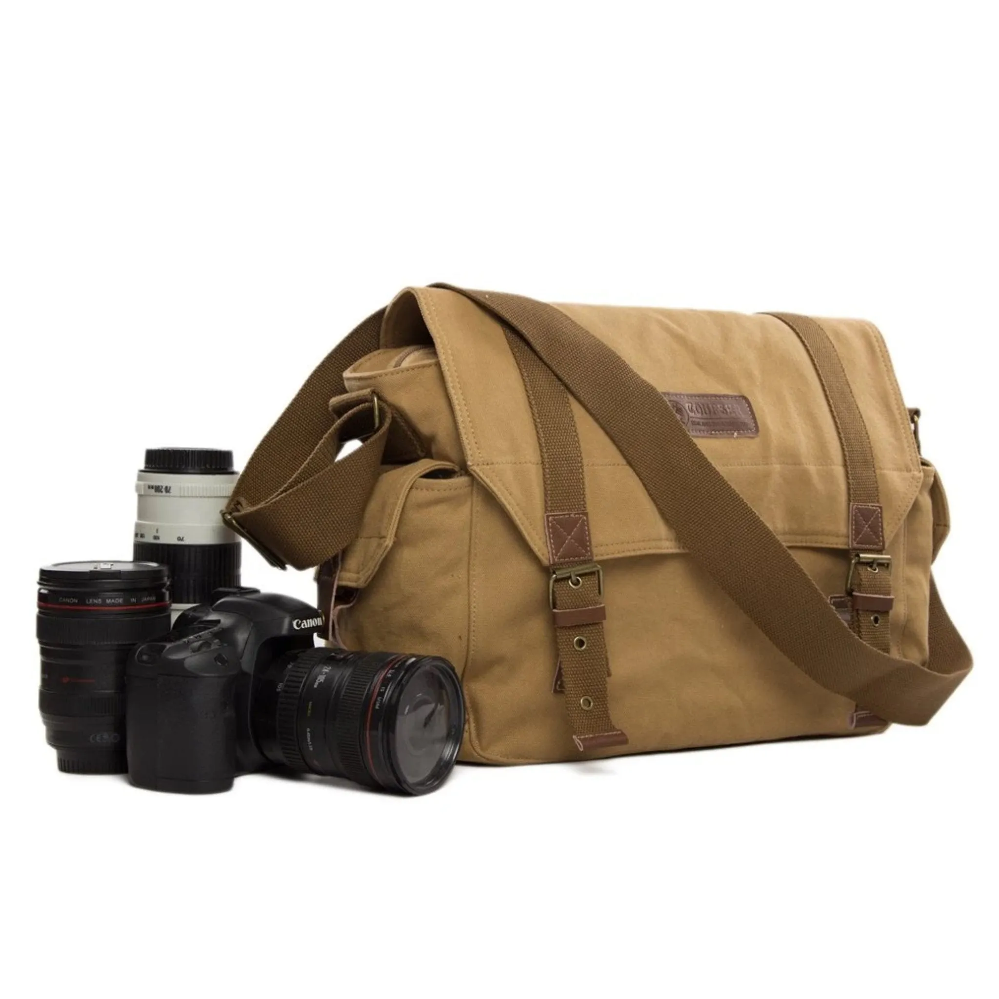 Waxed Canvas Simple DSLR Camera Messenger Bag, Diaper Bag