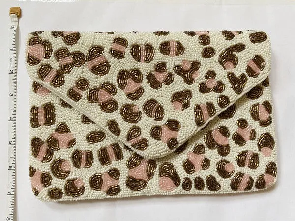 White And Pink Beaded Clutch CMI BG 5144