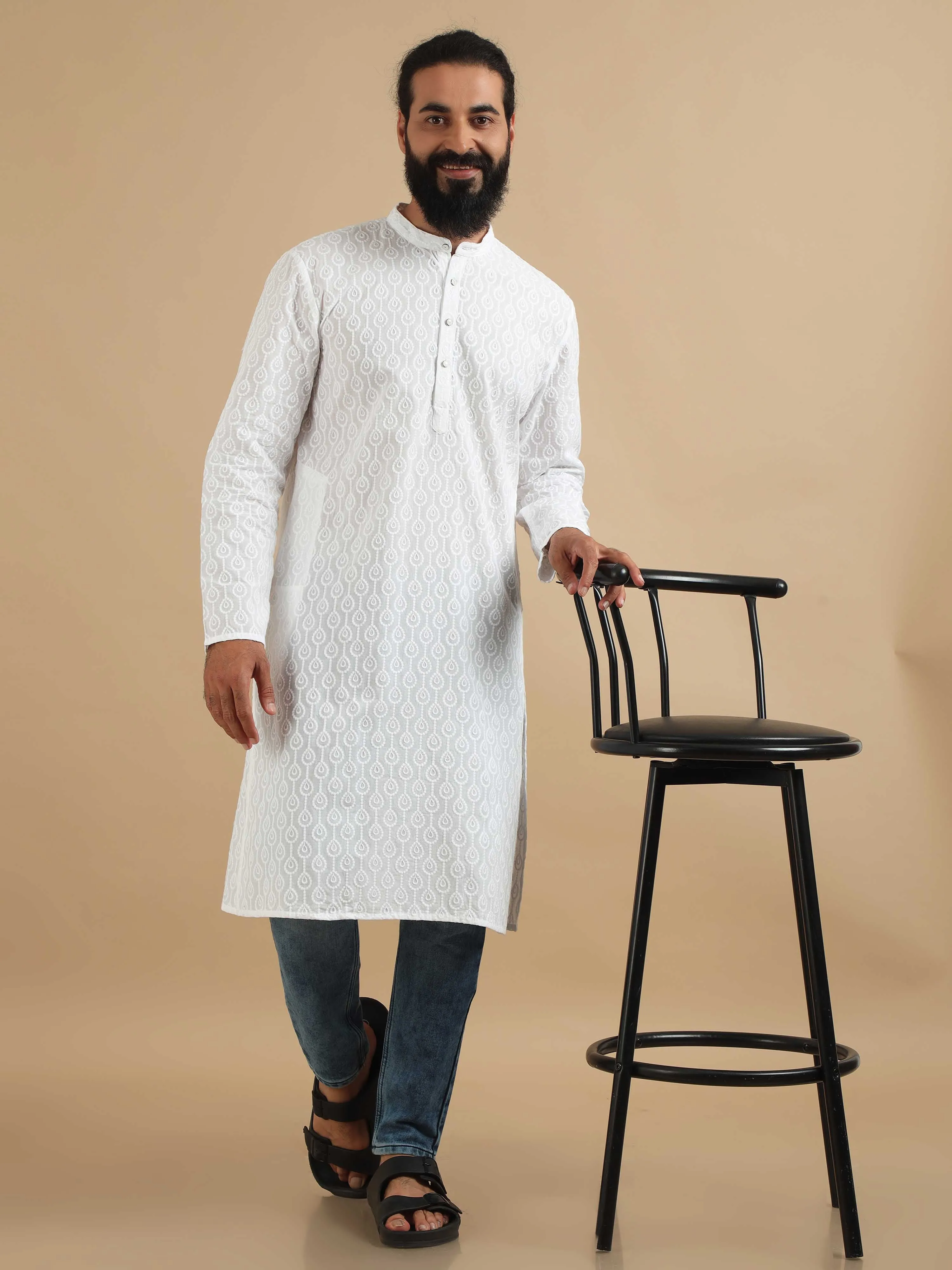 White Chikankari Long Kurta