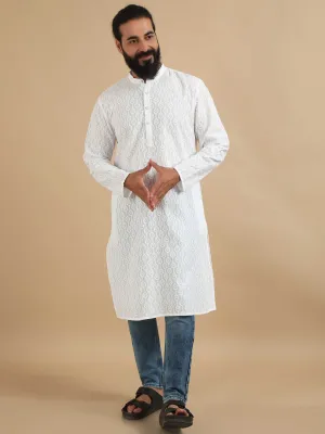White Chikankari Long Kurta