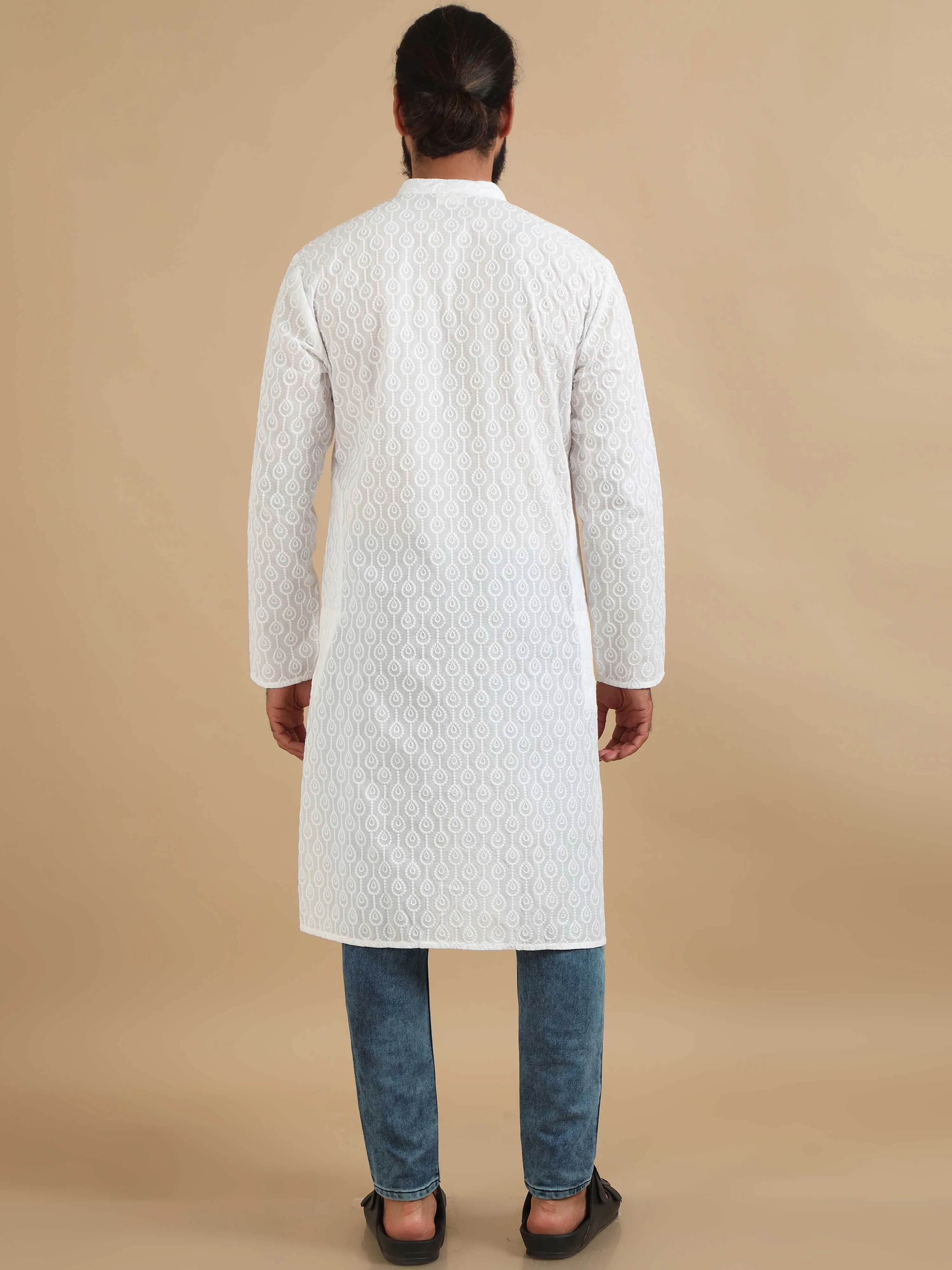 White Chikankari Long Kurta