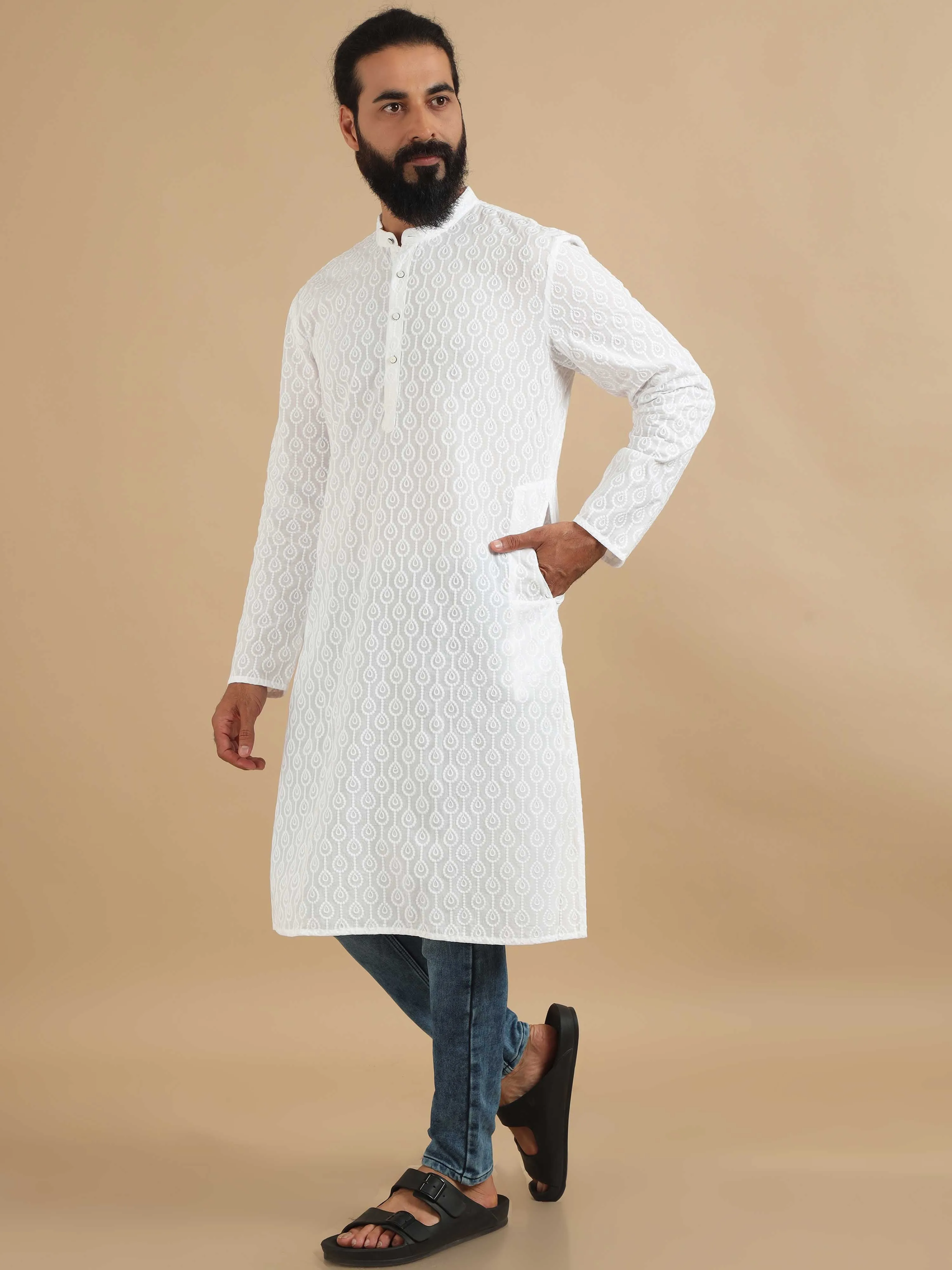 White Chikankari Long Kurta