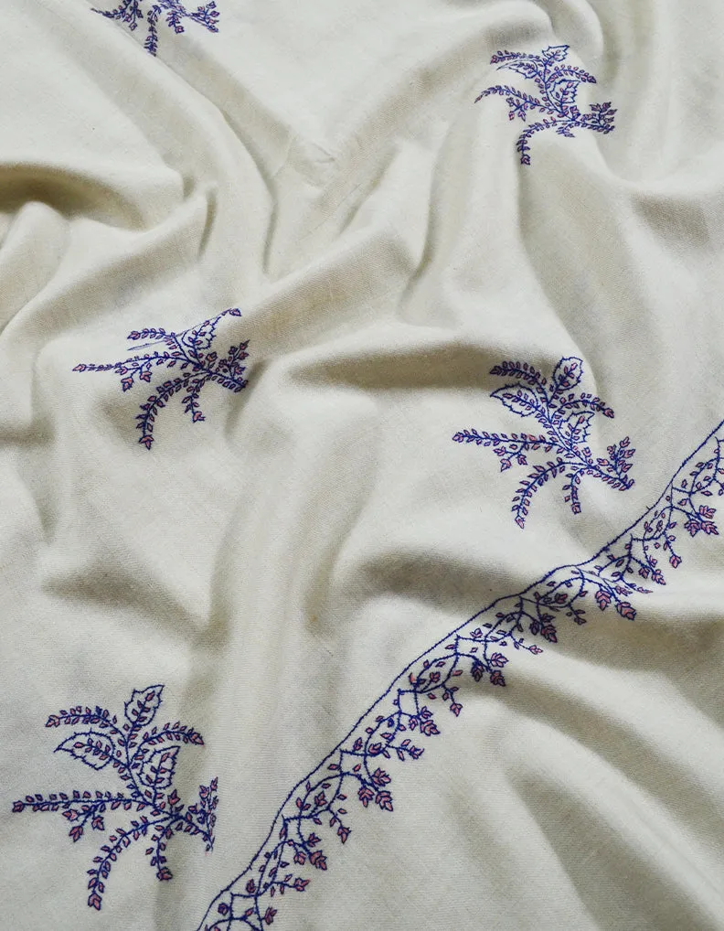 White Embroidery Pashmina Shawl 7701