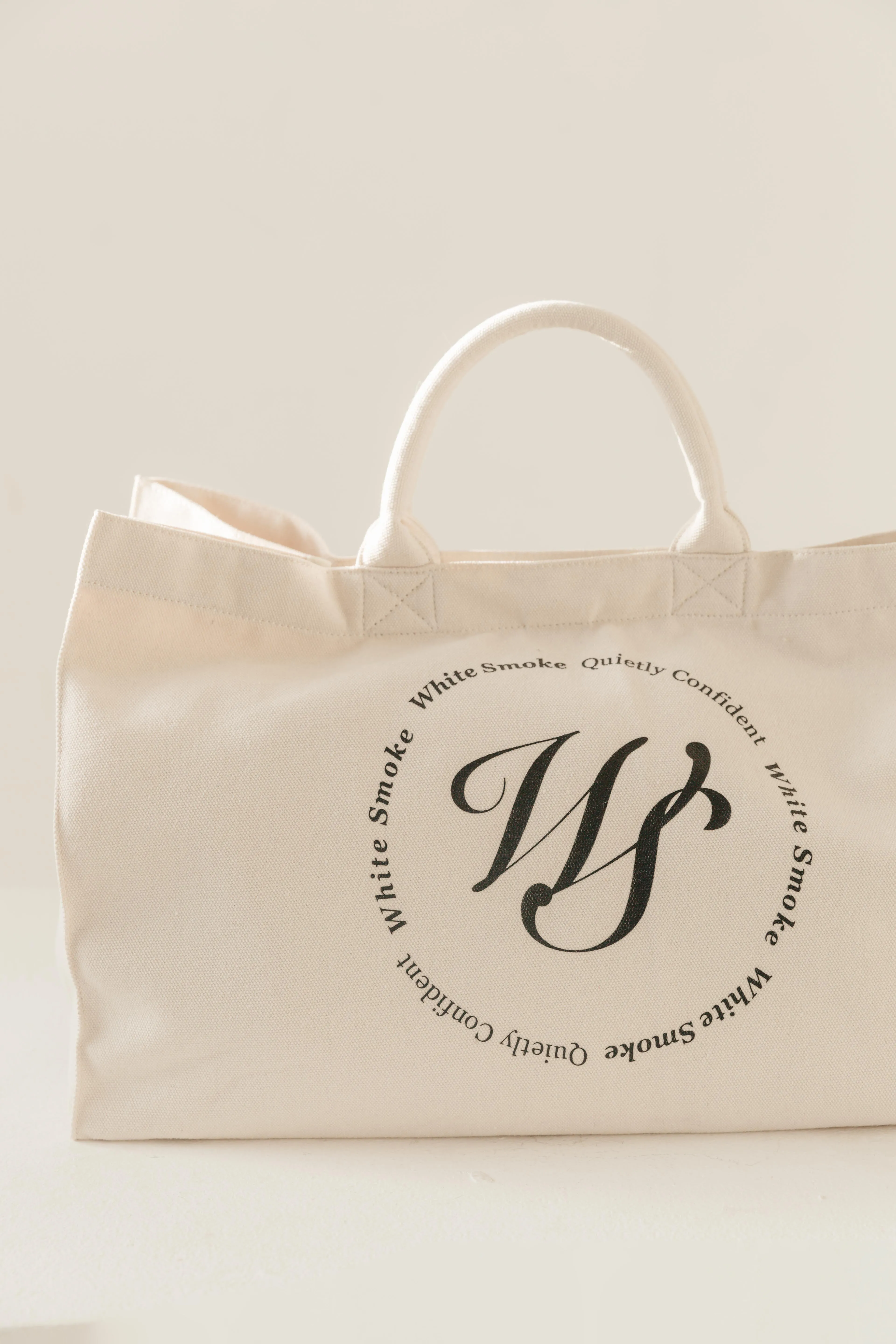 White Handle White Smoke Tote Bag