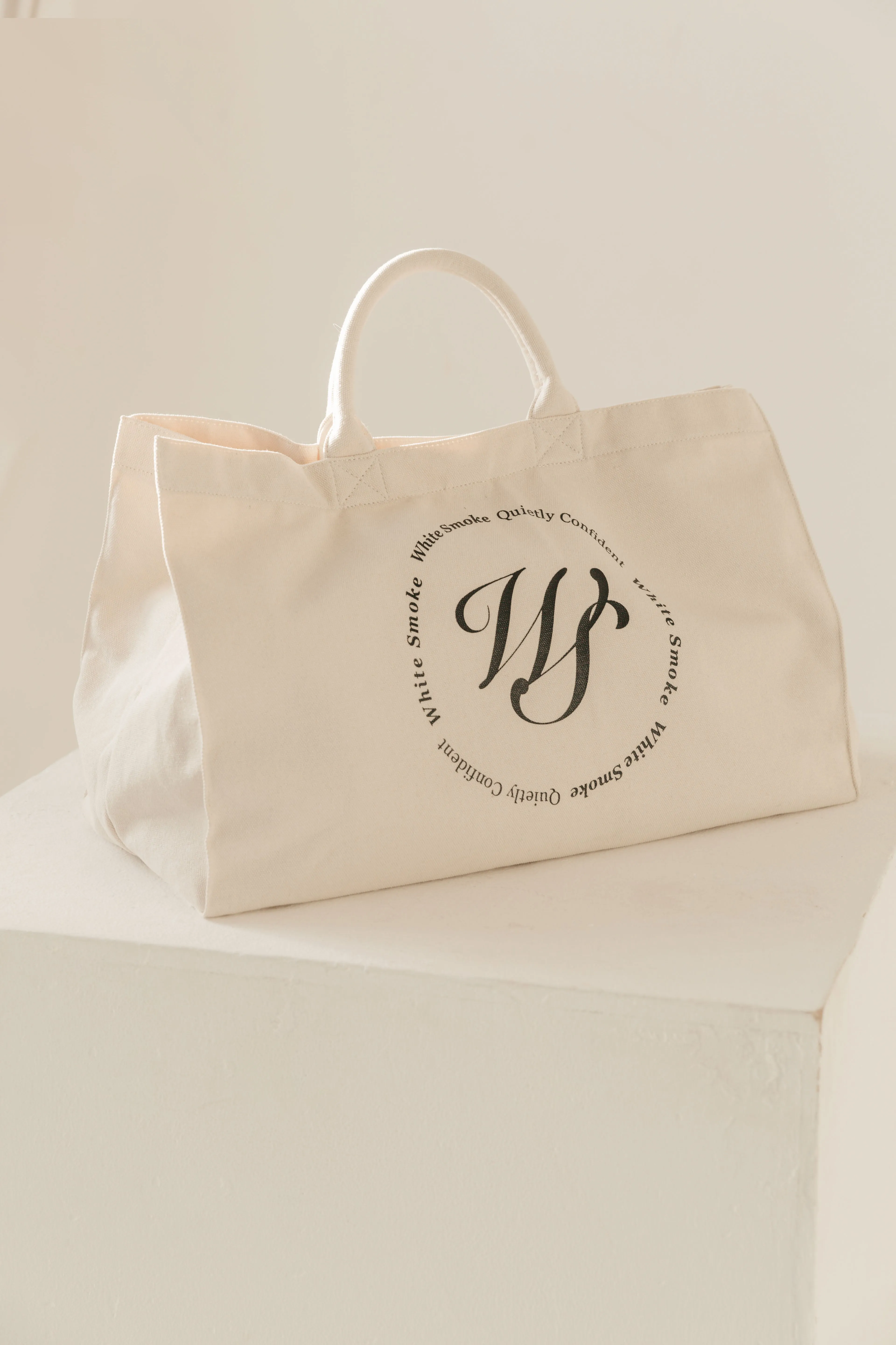 White Handle White Smoke Tote Bag