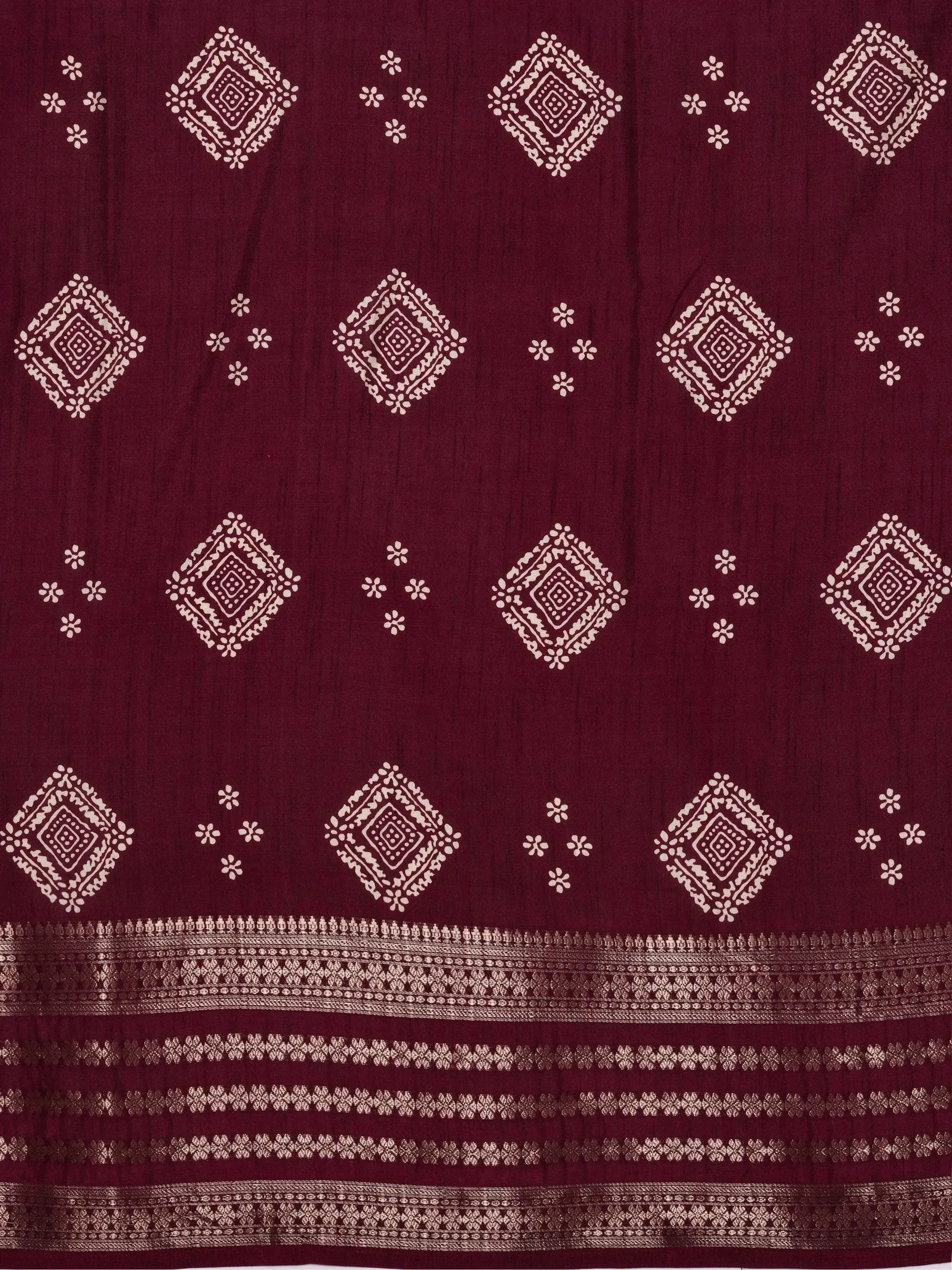 Wine Printed Silk Blend Saree With Unstitched Blouse Piece