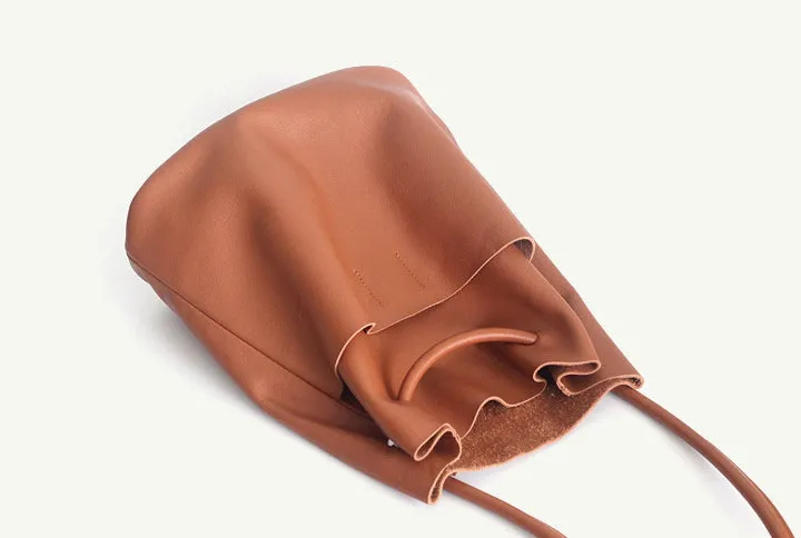 YAAGLE Street-chic Real Leather 2-Piece Set Bucket Handbag YGPD8719