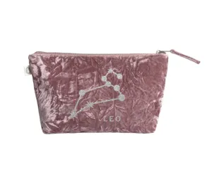 Zodiac Pink Crushed Velvet Large Makeup Bag - Leo