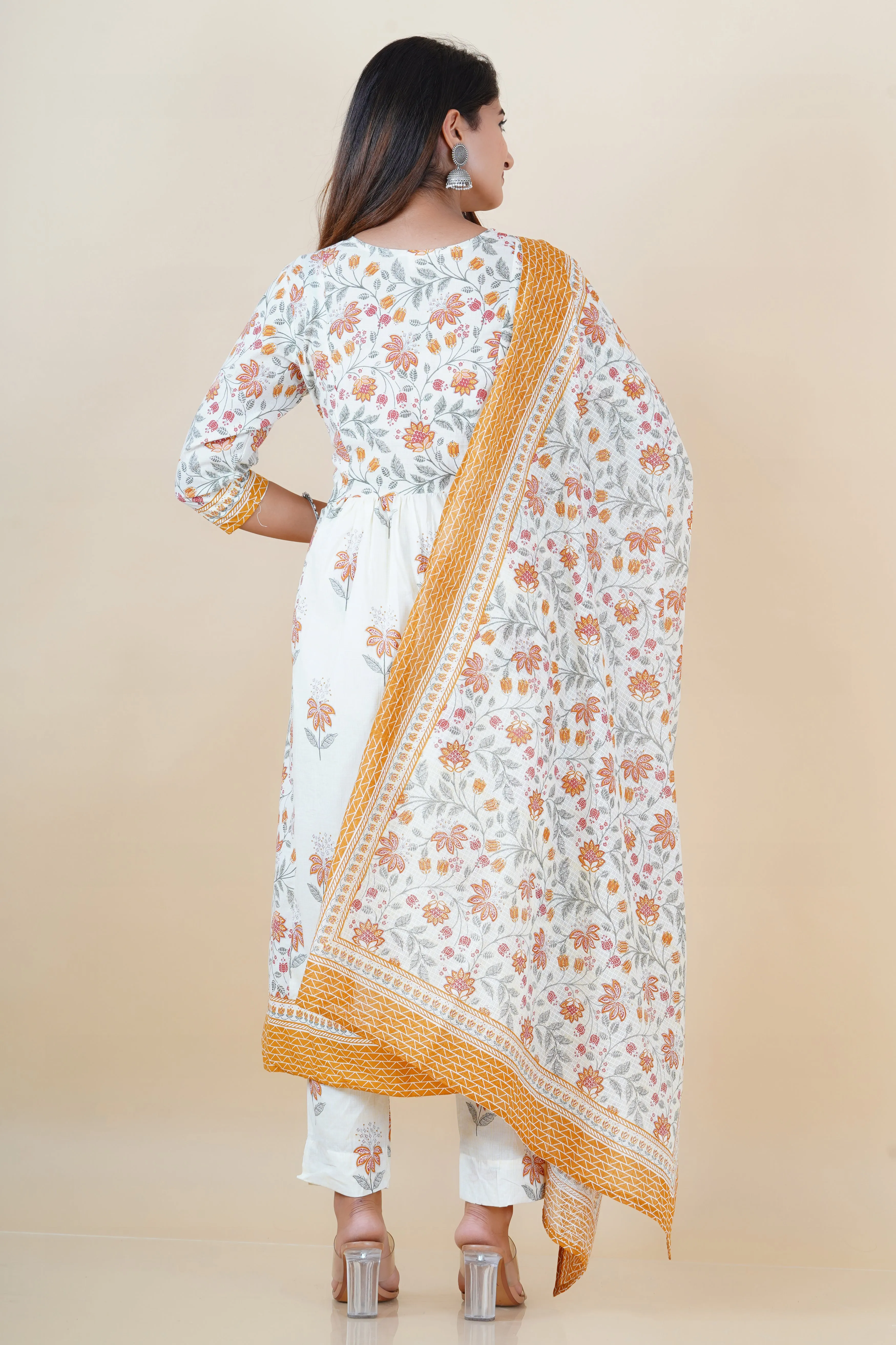 Zubeda Handblock Embroidered Nyra Cut Pant Set